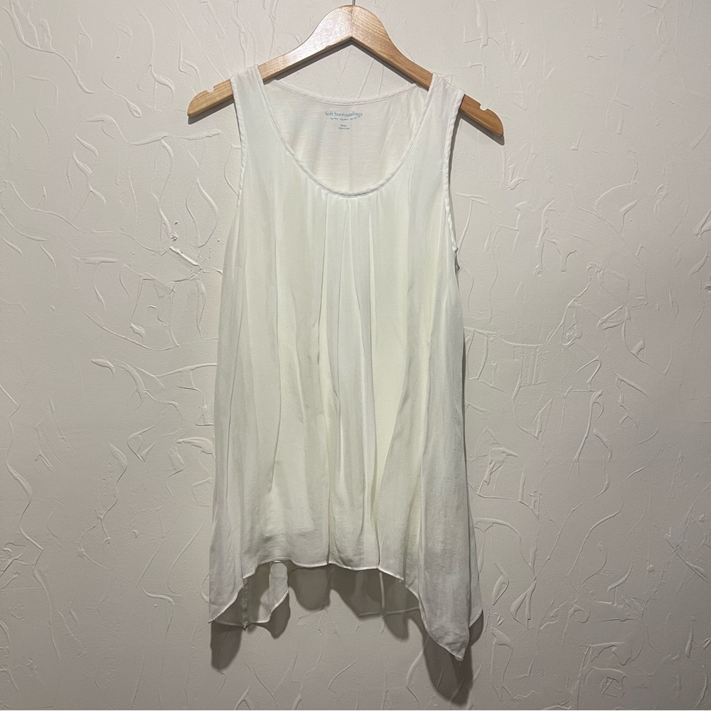 Soft Surroundings white 100% silk pleated-front sleeveless top (small) - Picture 1 of 4